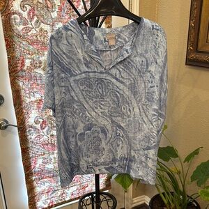 Chico's Red and White 3/4 Sleeve Relaxed Blouse